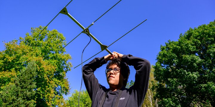 Student using radio telemetry