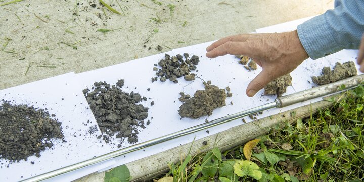 Different types of soil shown on a white backdrop
