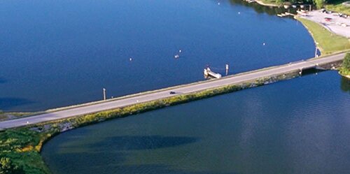 Bridge in the middle of a large body of water